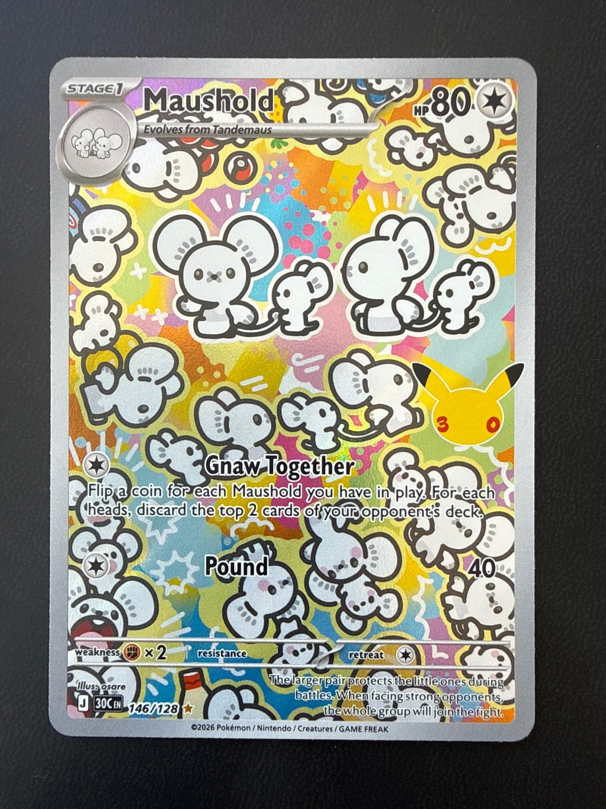 Pokemon 30th  Maushold V Full Art Holo Rare Card 146/128