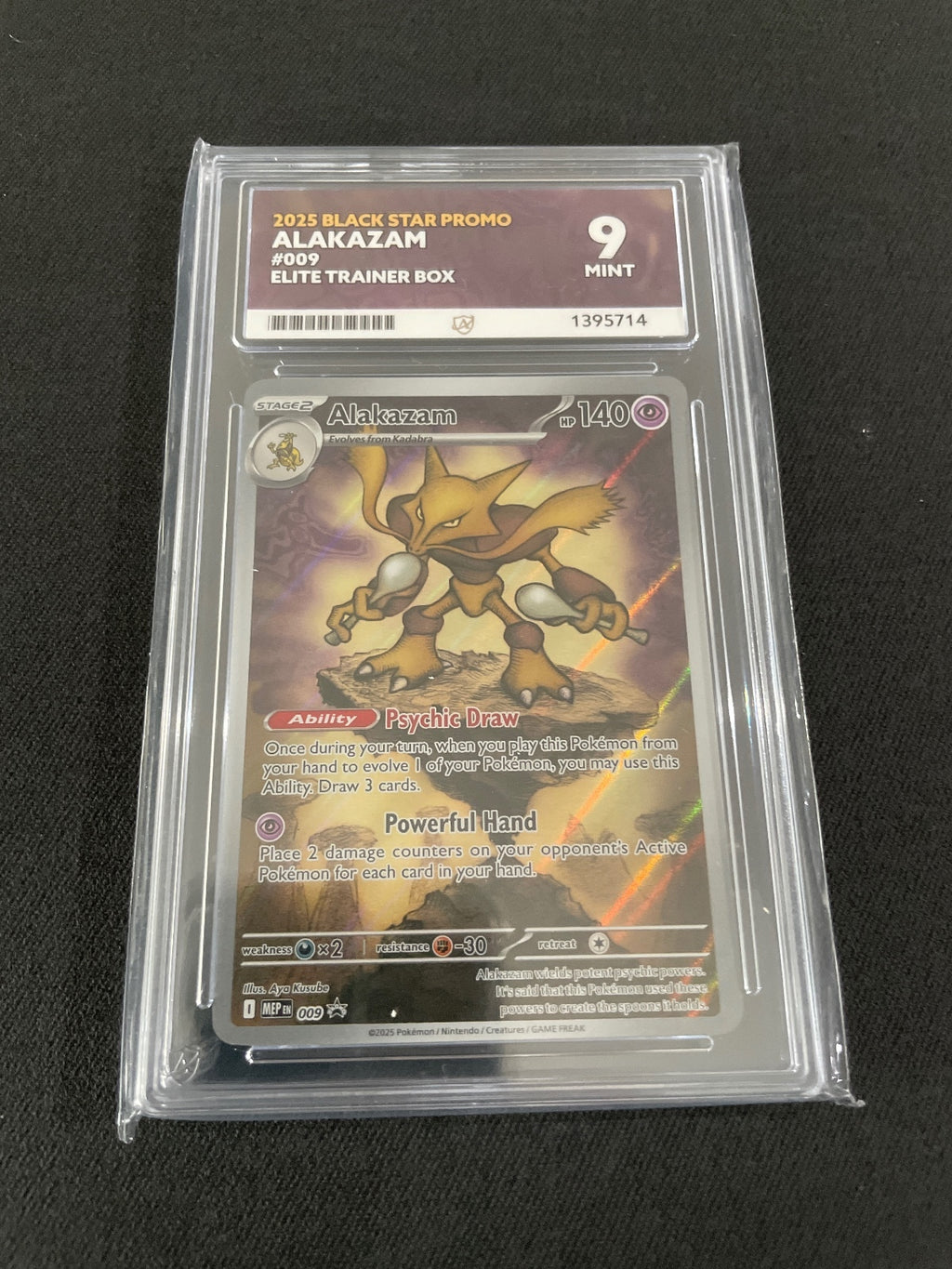 2025 Black Star Promo Alakazam #009 Elite Trainer Box Graded 9 Mint