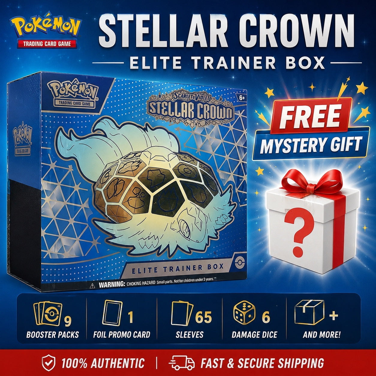 Pokémon Stellar Crown Elite Trainer Box Trading Card Game & FREE MYSTERY GIFT
