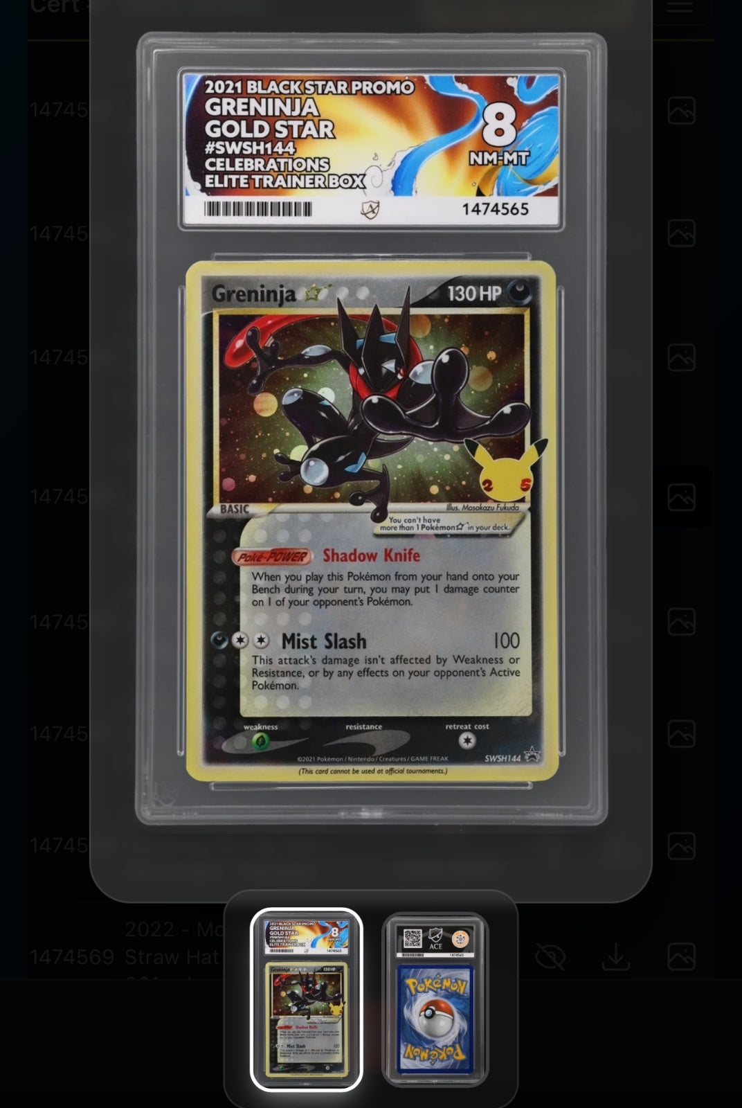 2021 Black Star Promo Greninja Gold Star Celebrations Elite Trainer Box Graded 8