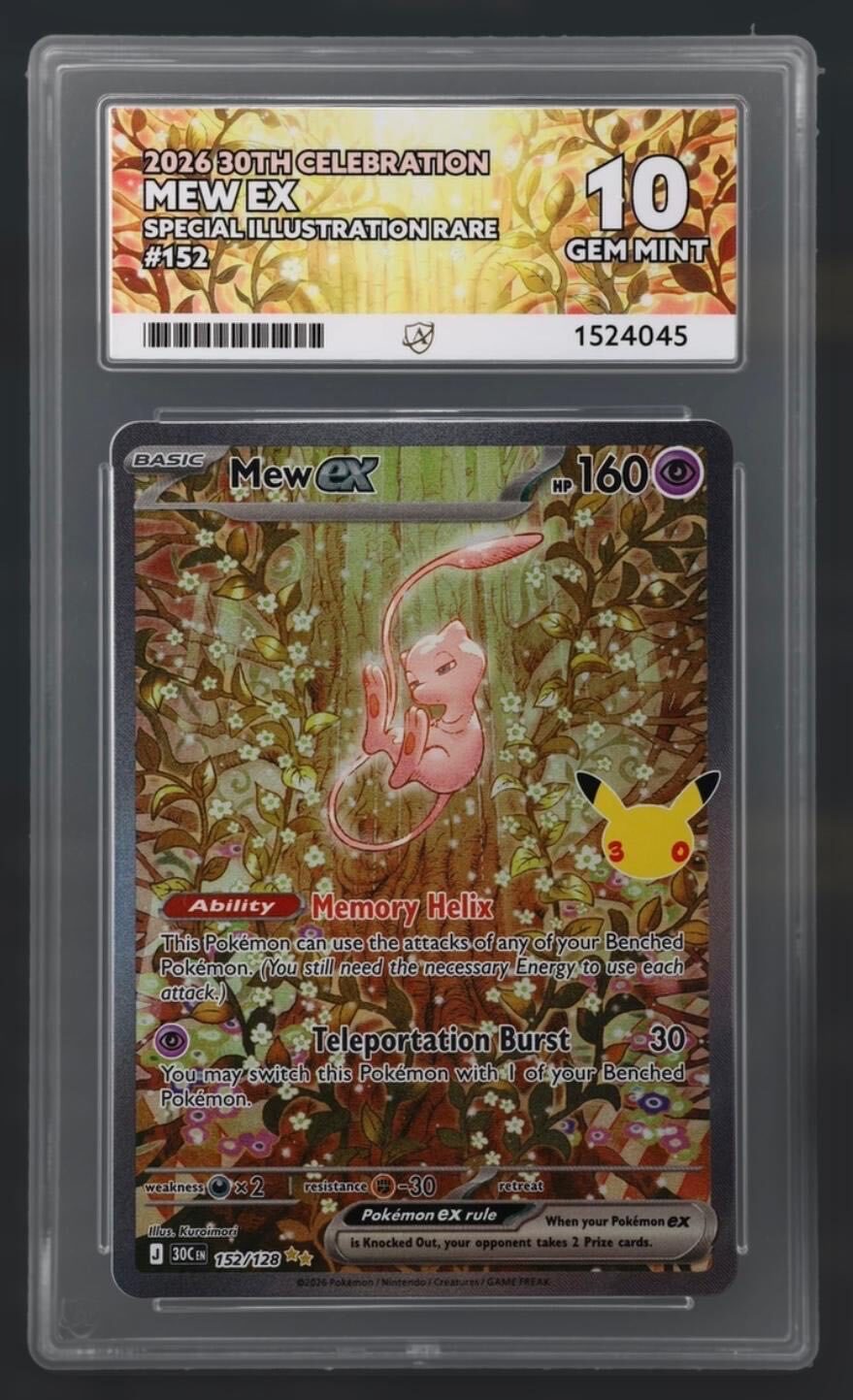 30th Celebration Mew EX SIR 152/108 Pokémon GEM MNT ACE 10