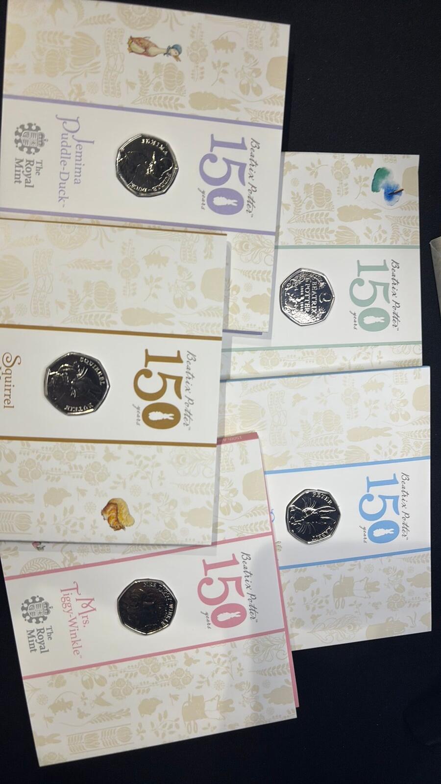2016 Beatrix Potter 150th Anniversary 5 x 50p Coin Collection Set