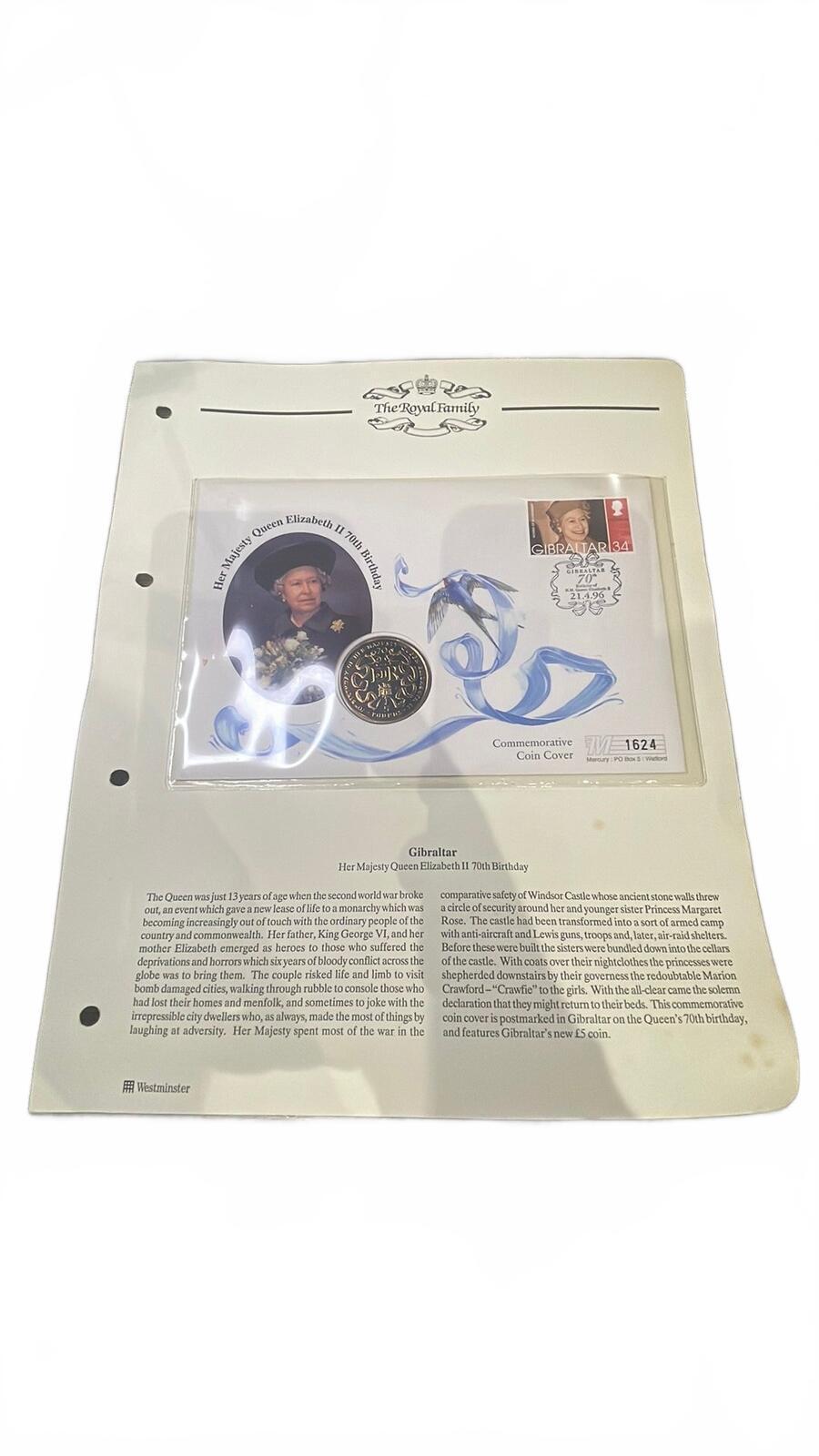 Gibraltar Her Majesty Queen Elizabeth II 70th Birthday Commemorative Coin Cover