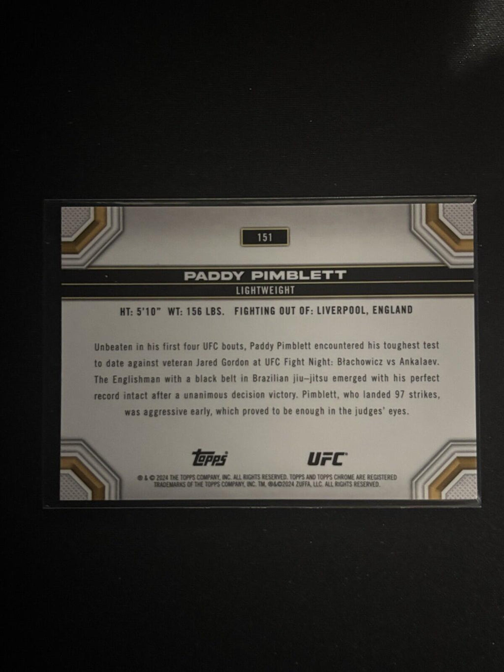 Paddy Pimblett Aqua Refractor Topps Chrome UFC - Aqua Refractor 151 NM - 192/199