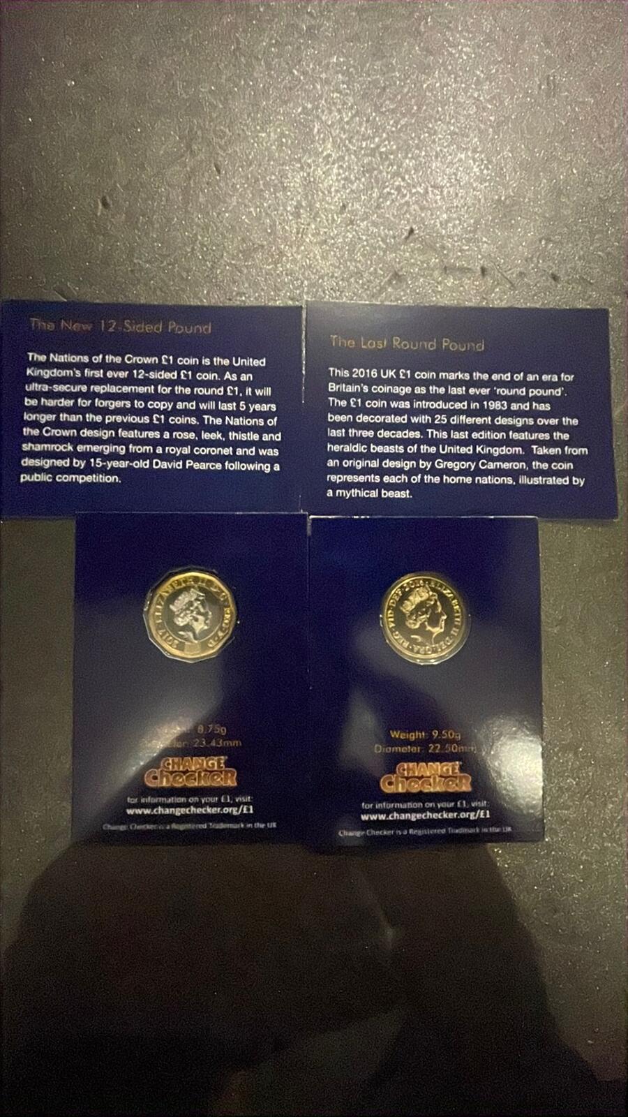 Change Checker 2016 UK £1 Proof Coins The New 12-Sided and The Last Round Pound