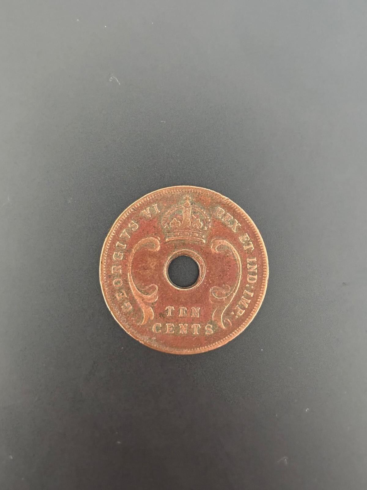 1937 East Africa 10 Cents Copper Coin