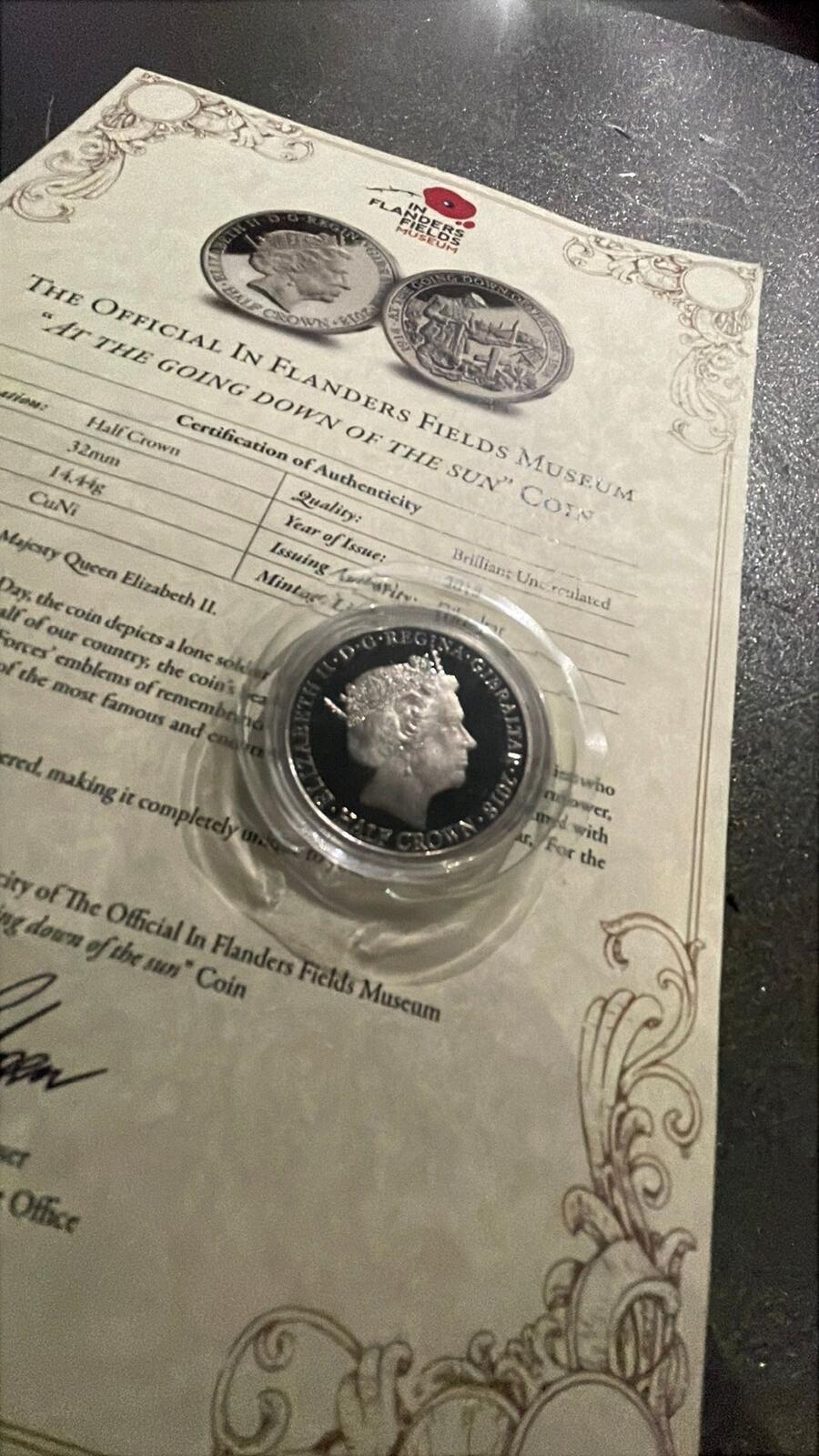 The Official In Flanders Fields Museum At The Going Down of the Sun Coin 2018