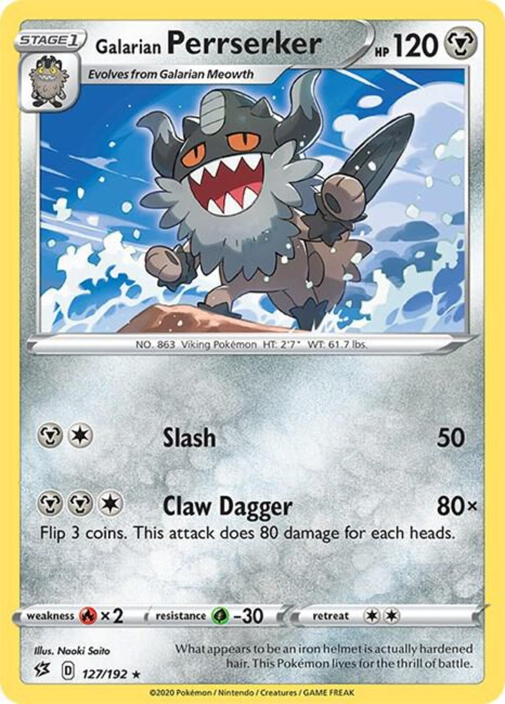 Galarian Perrserker Rare SWSH02: Rebel Clash 127/192 NM