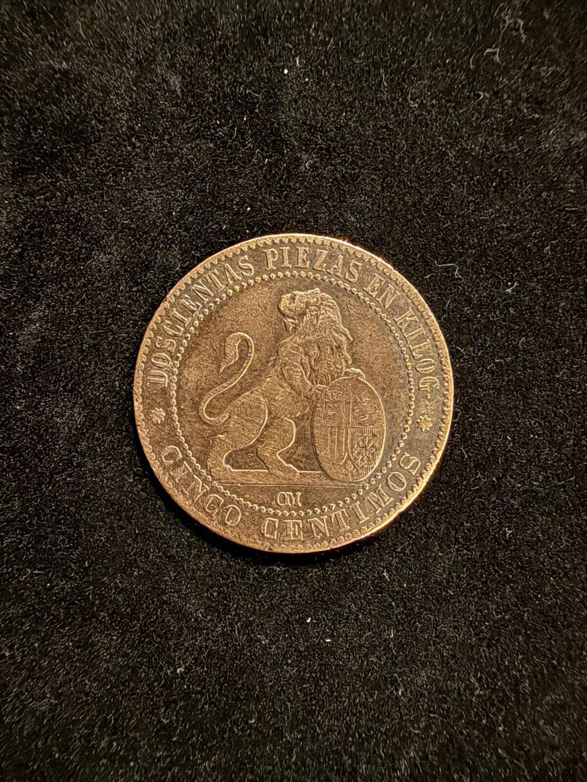 1870 Spanish 5 Centimos Copper Coin