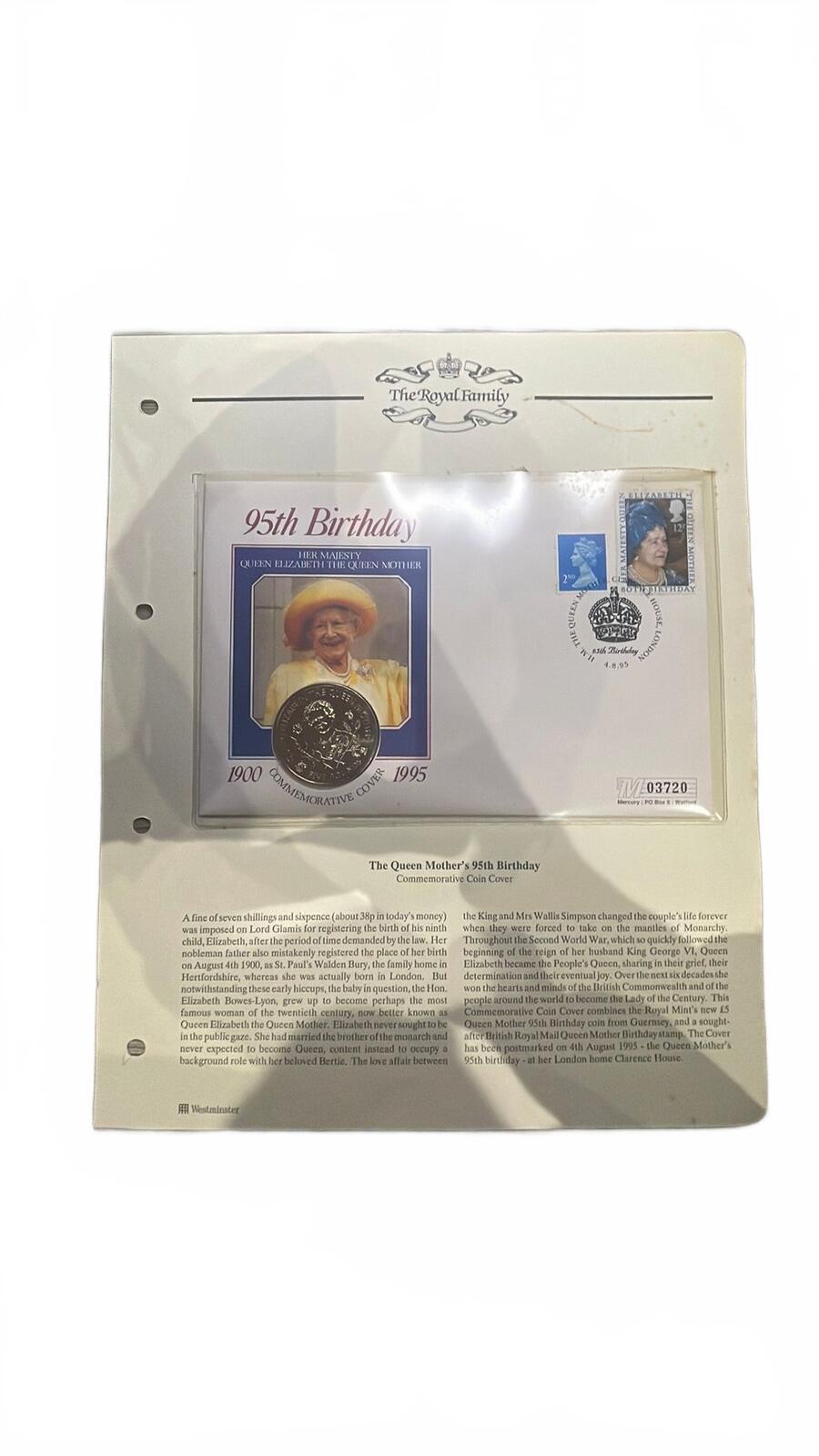1995 Queen Elizabeth The Queen Mother 95th Birthday Commemorative Coin Cover