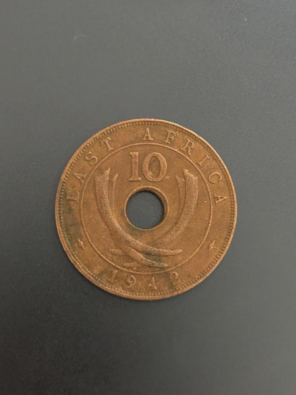1942 East Africa 10 Cents Copper Coin