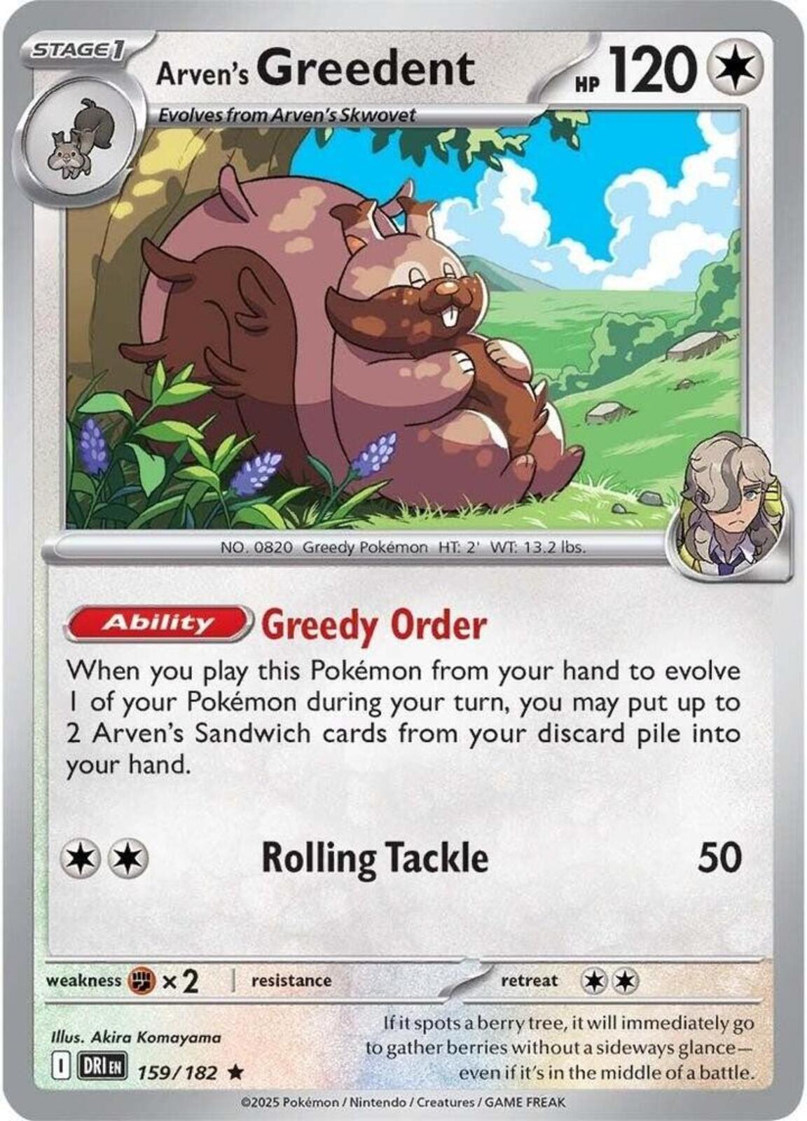 Arven's Greedent Holo Rare SV10: Destined Rivals 159/182 NM