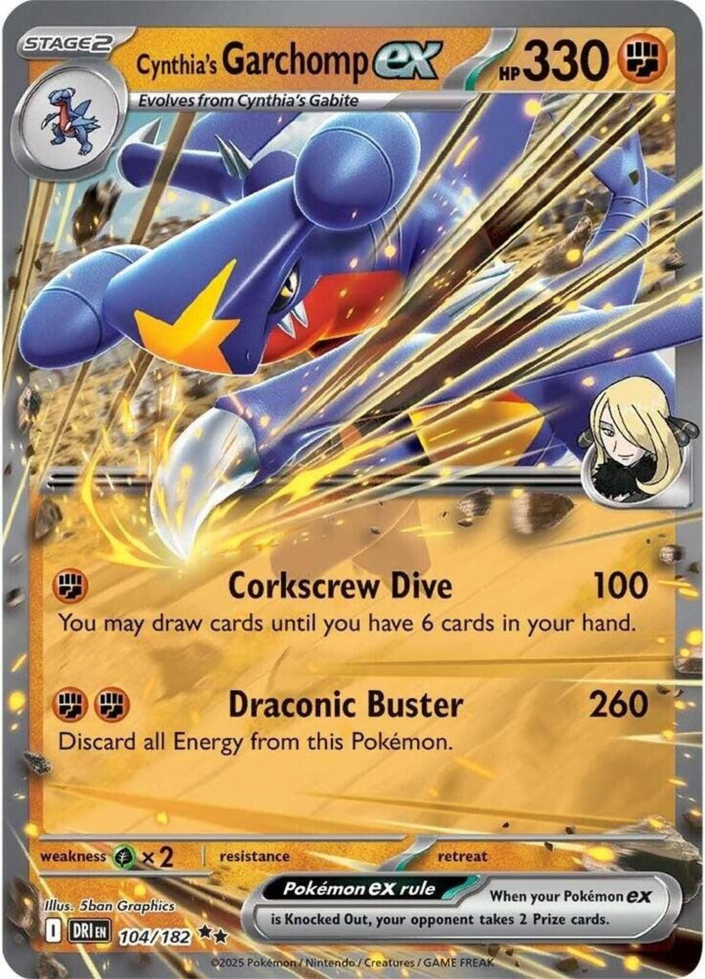 Cynthia's Garchomp ex Holo Double Rare SV10: Destined Rivals 104/182 NM