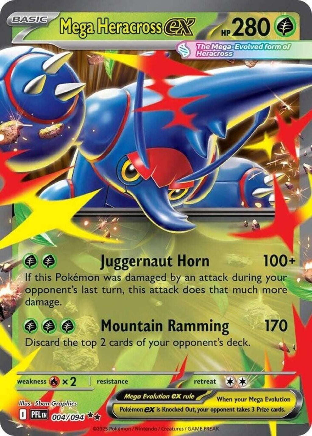 Mega Heracross ex Holo Double Rare ME02: Phantasmal Flames 004/094 NM