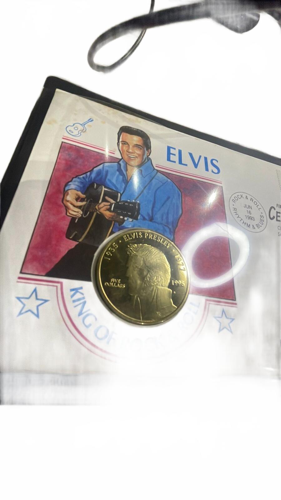 Elvis Presley King of Rock & Roll First Day Cover with Coin and Stamp