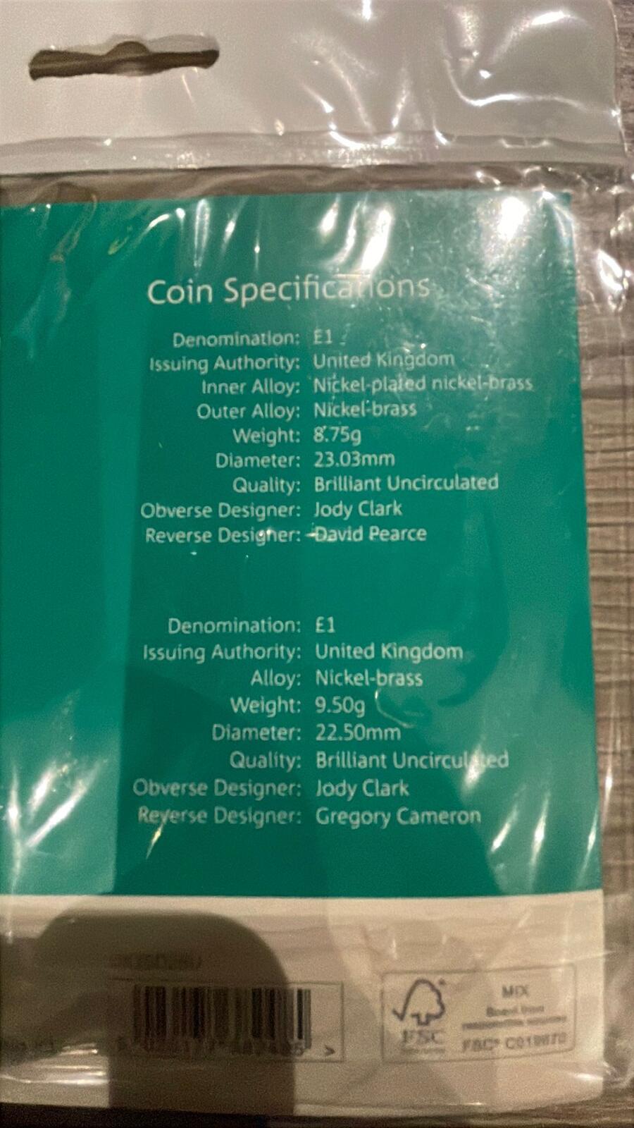 The Royal Mint 2016 UK £1 Brilliant Uncirculated Two-Coin Set