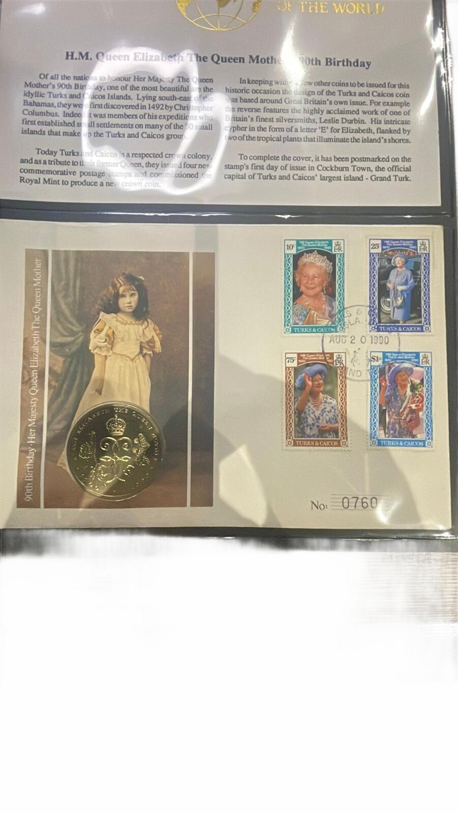 H.M. Queen Elizabeth The Queen Mother 90th Birthday Stamp and Coin Set