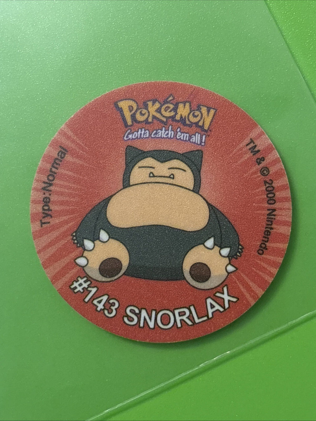 1999 TAZO POKEMON KANTO Chipy #143 SNORLAX Peru Pogs Flips Frito Lay NINTENDO