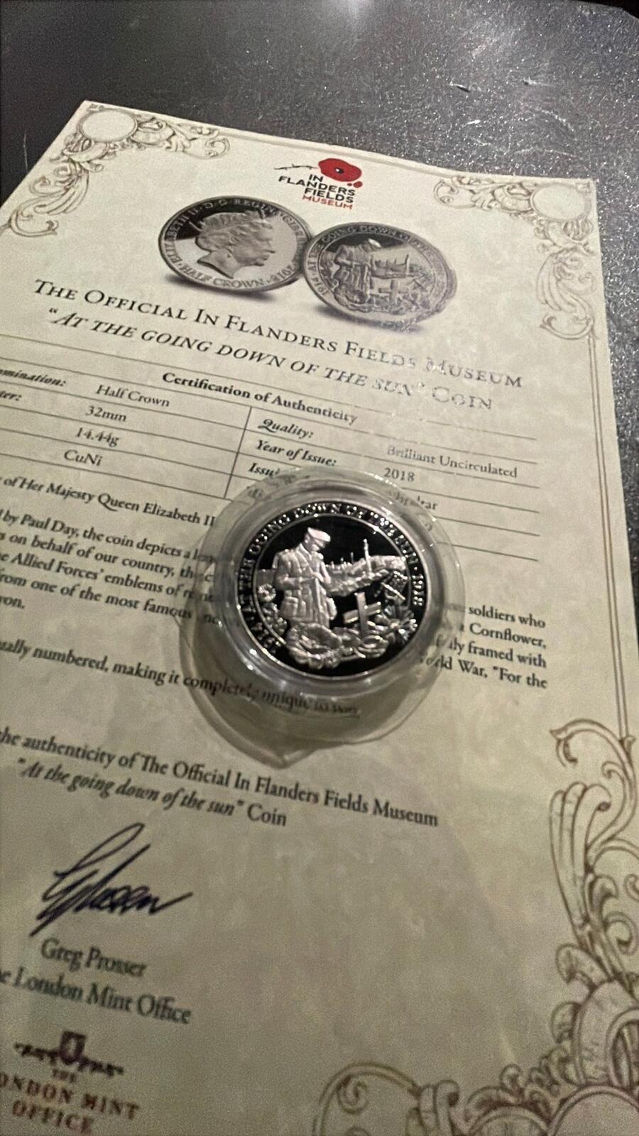 The Official In Flanders Fields Museum At The Going Down of the Sun Coin 2018