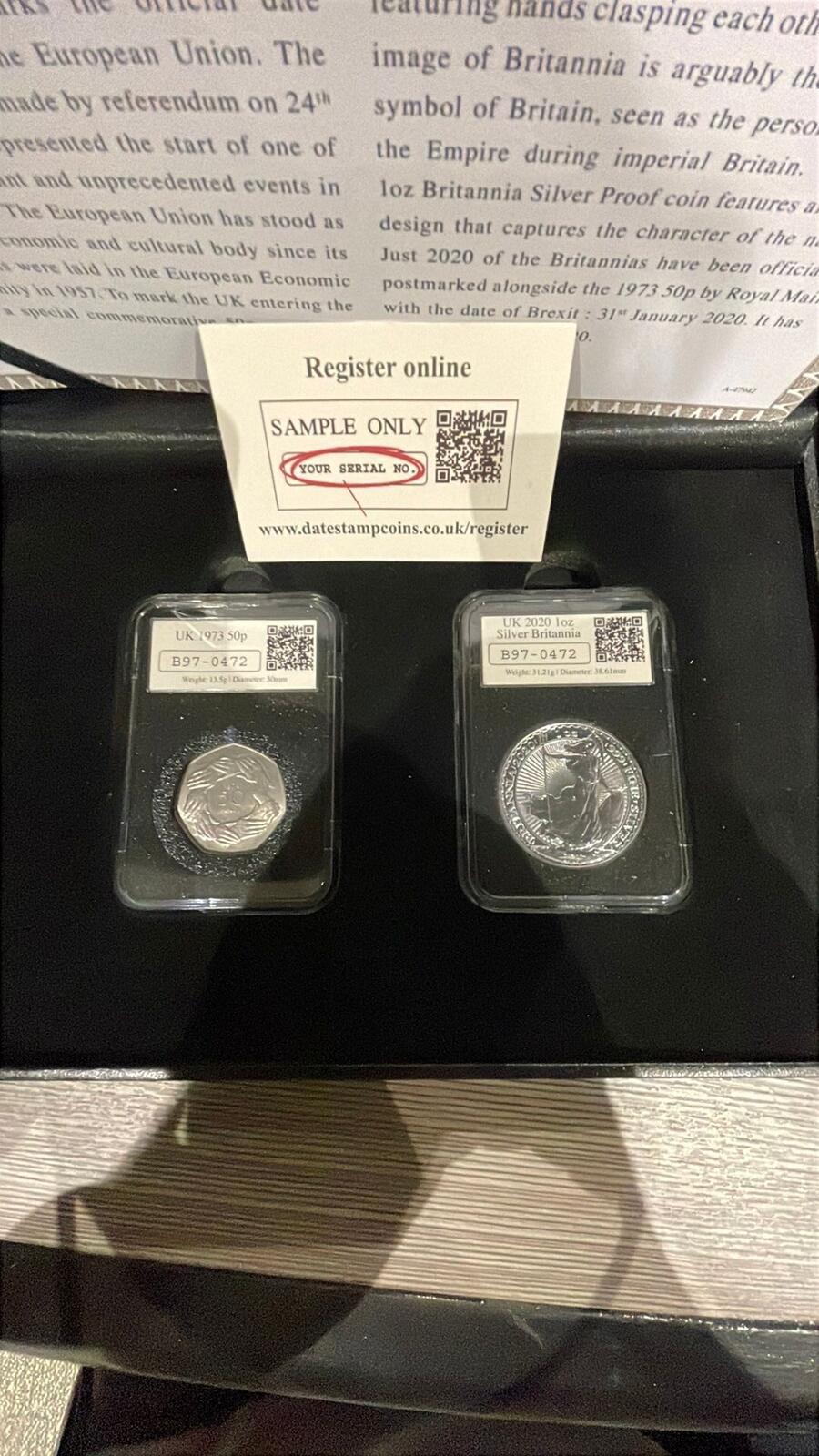 UK 2020 1oz Silver Britannia and 1973 EEC 50p Coin Set