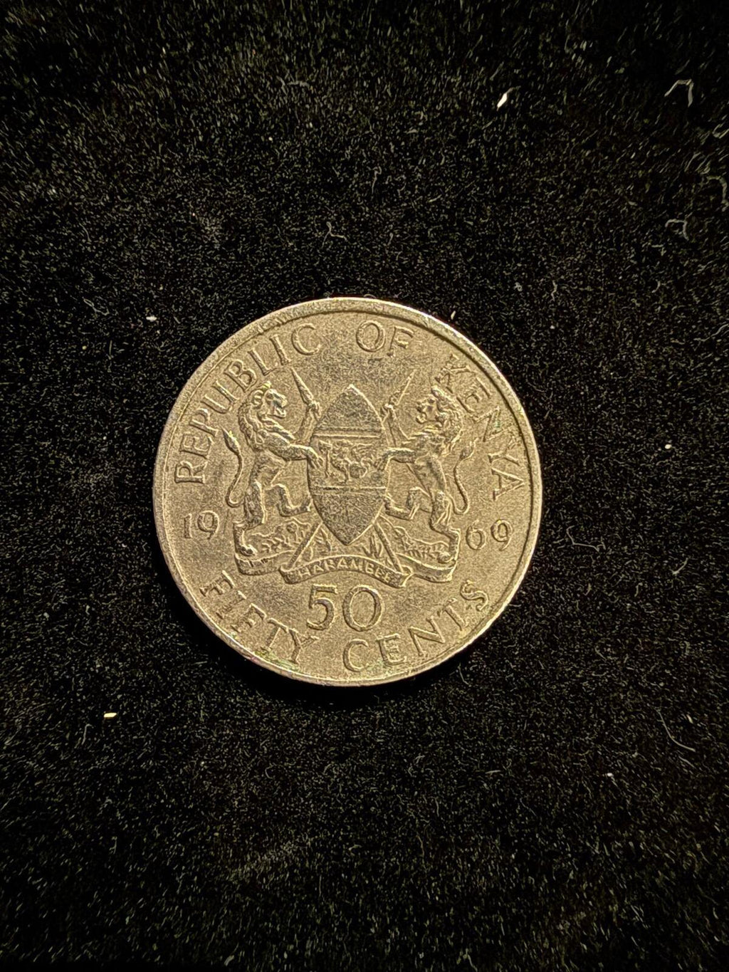 Kenya 1969 Fifty Cents Coin Featuring First President Jomo Kenyatta