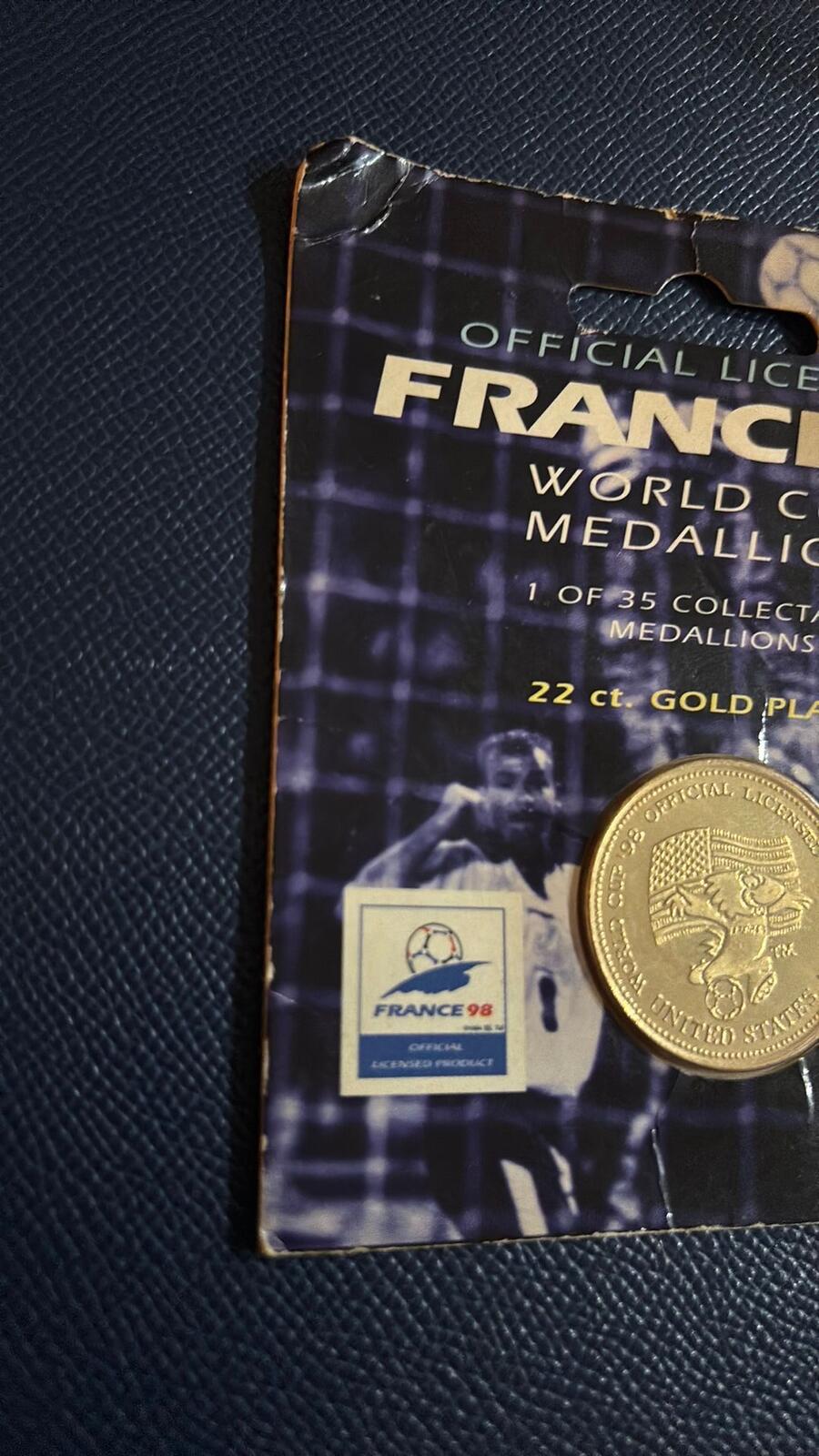 France 98 World Cup Official Licensed 22 ct Gold Plated Medallion