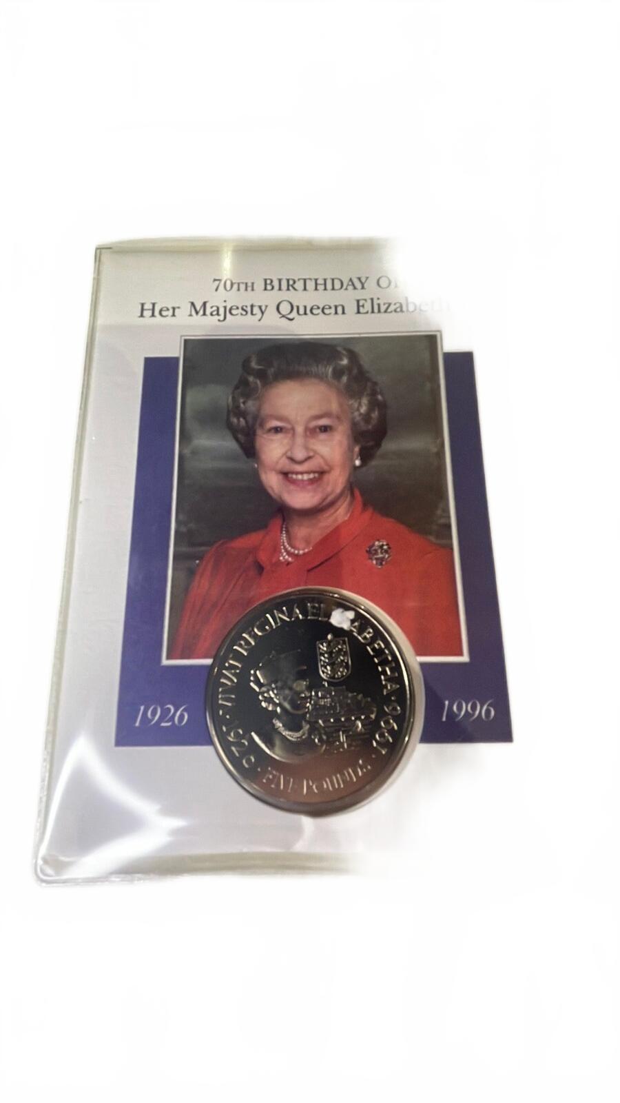 Guernsey 1996 Silver Coin and First Day Cover - Queen Elizabeth II 70th Birthday
