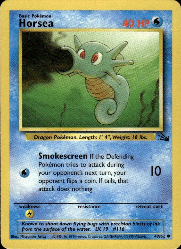 Horsea Unlimited Common Fossil 49/62 NM