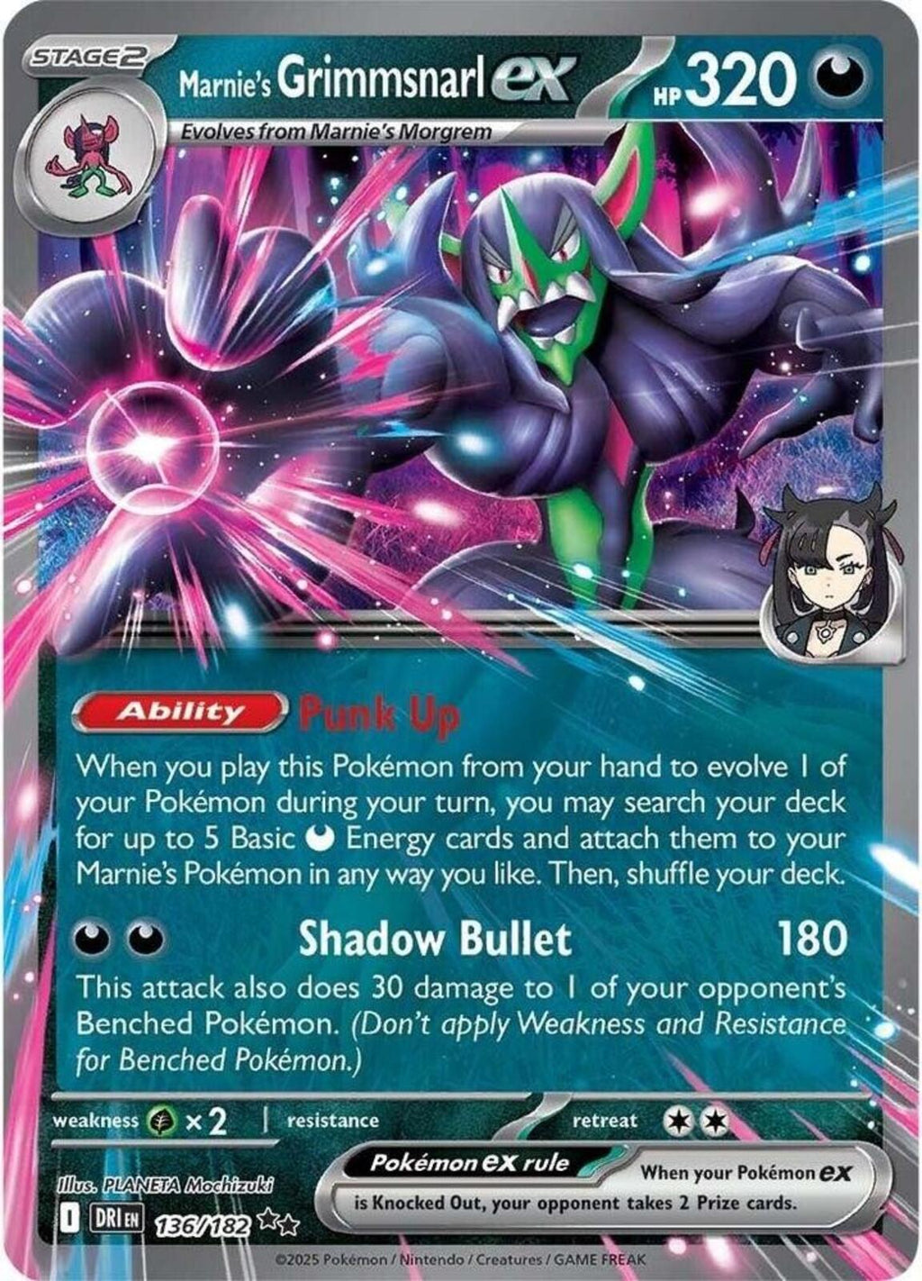 Marnie's Grimmsnarl ex Holo Double Rare SV10: Destined Rivals 136/182 NM
