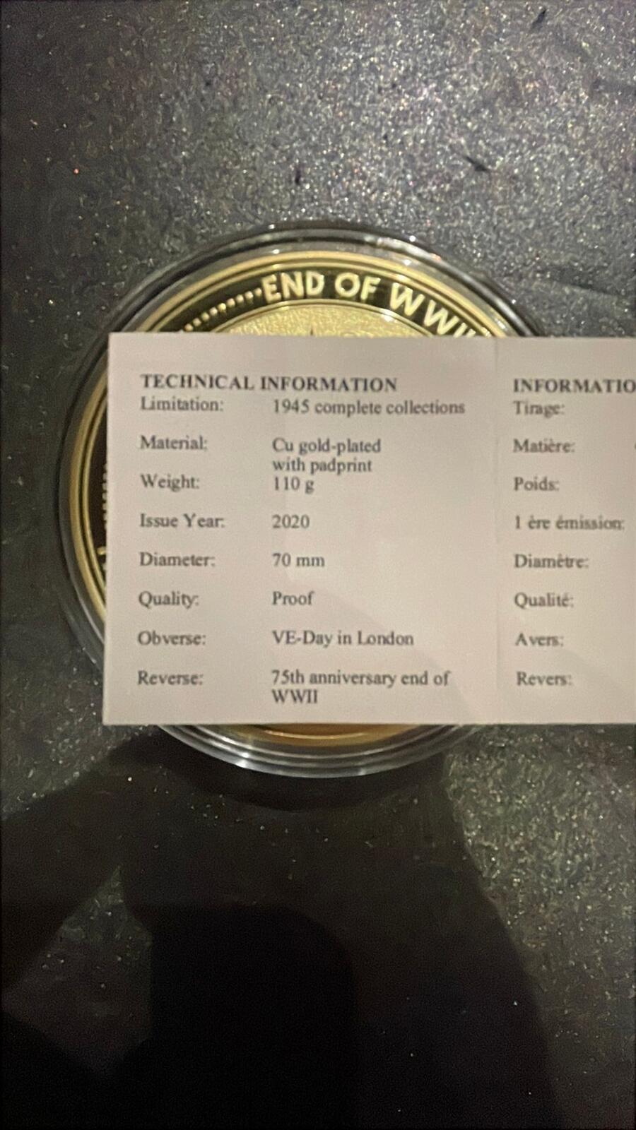 VE Day London 2020 Copper Proof Coin 110g