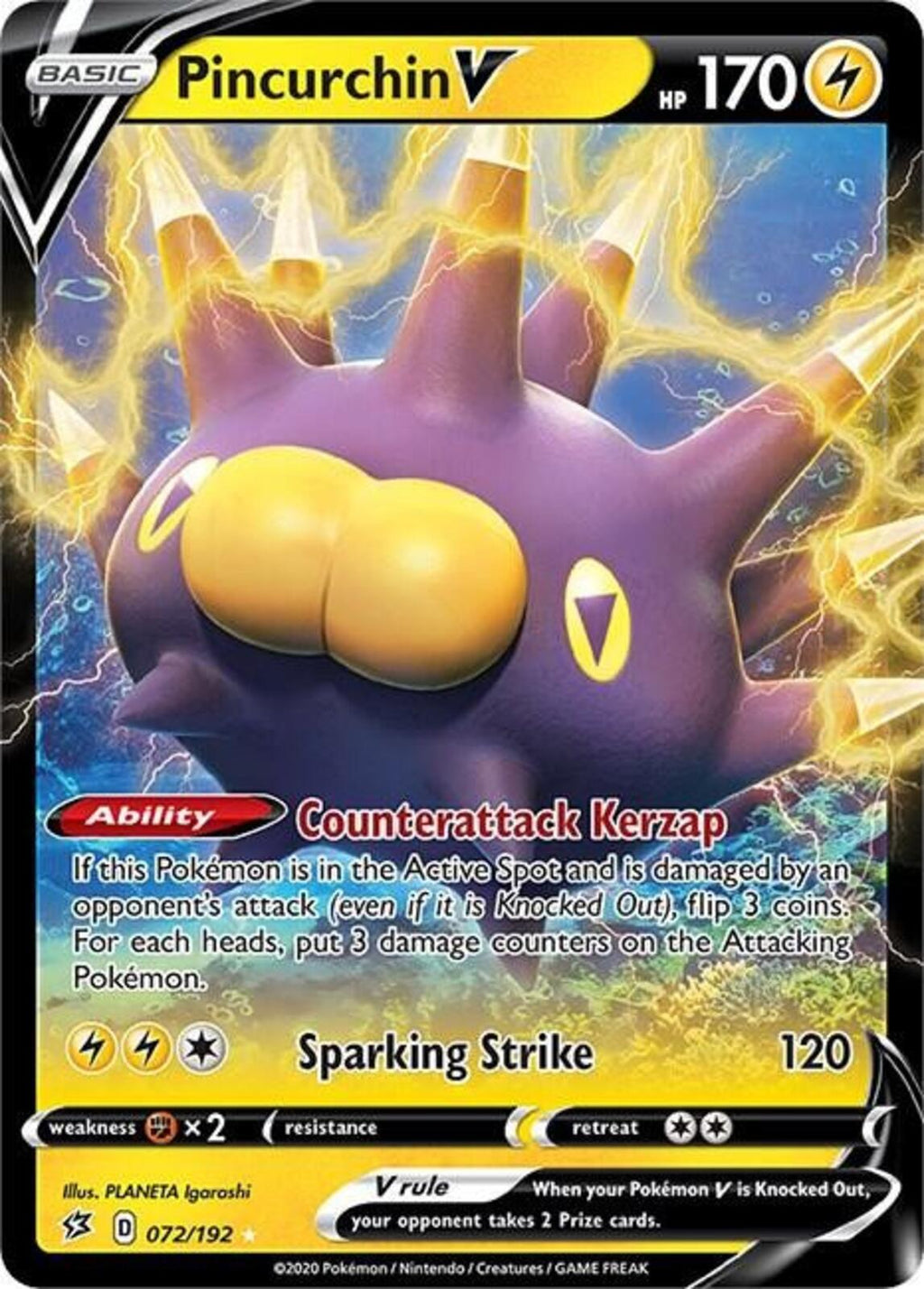 Pincurchin V Holo Ultra Rare SWSH02: Rebel Clash 072/192 NM