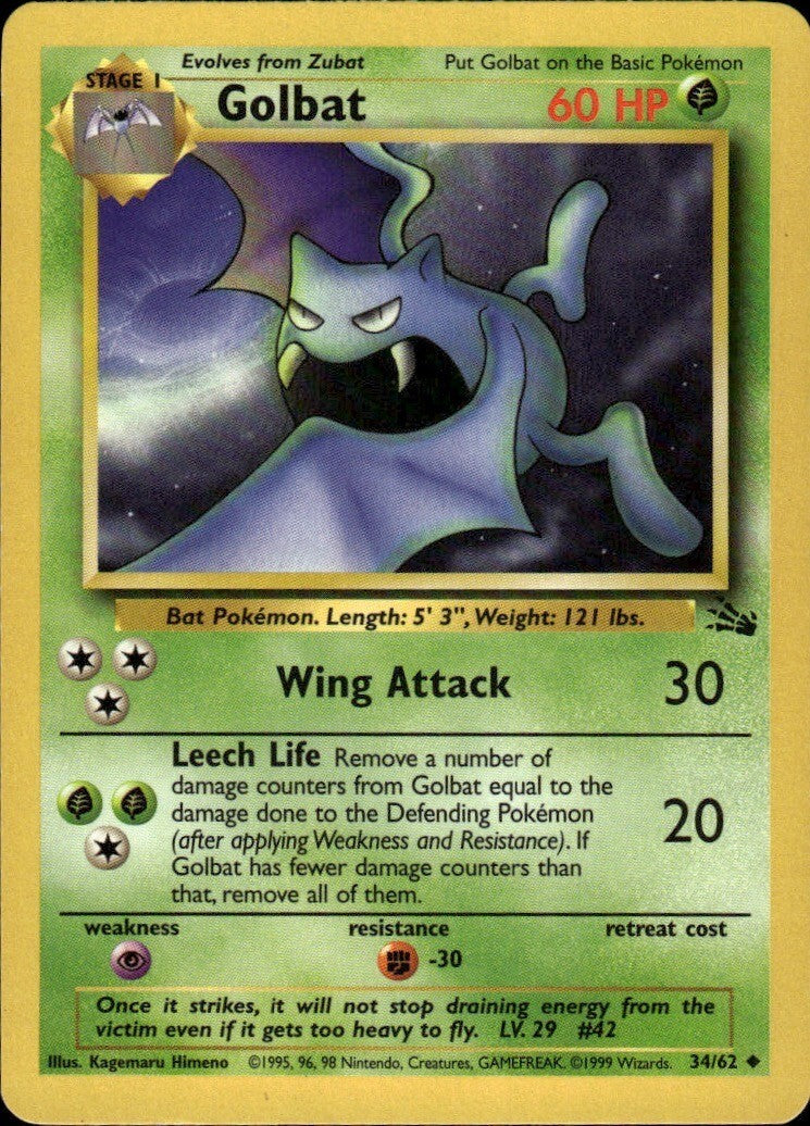 Golbat Unlimited Uncommon Fossil 34/62 NM