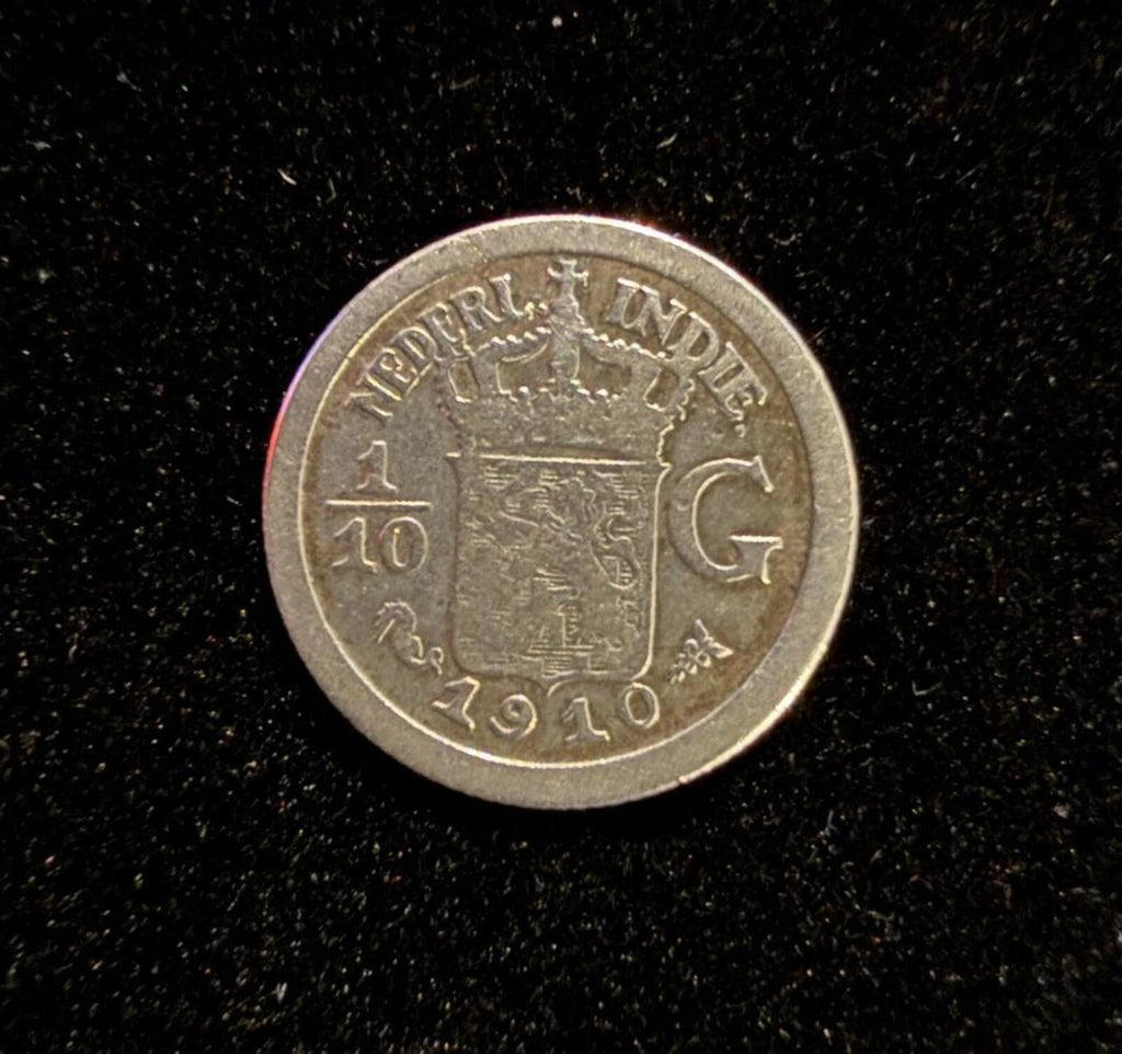 1910 Dutch East Indies 1/10 Gulden Silver Coin