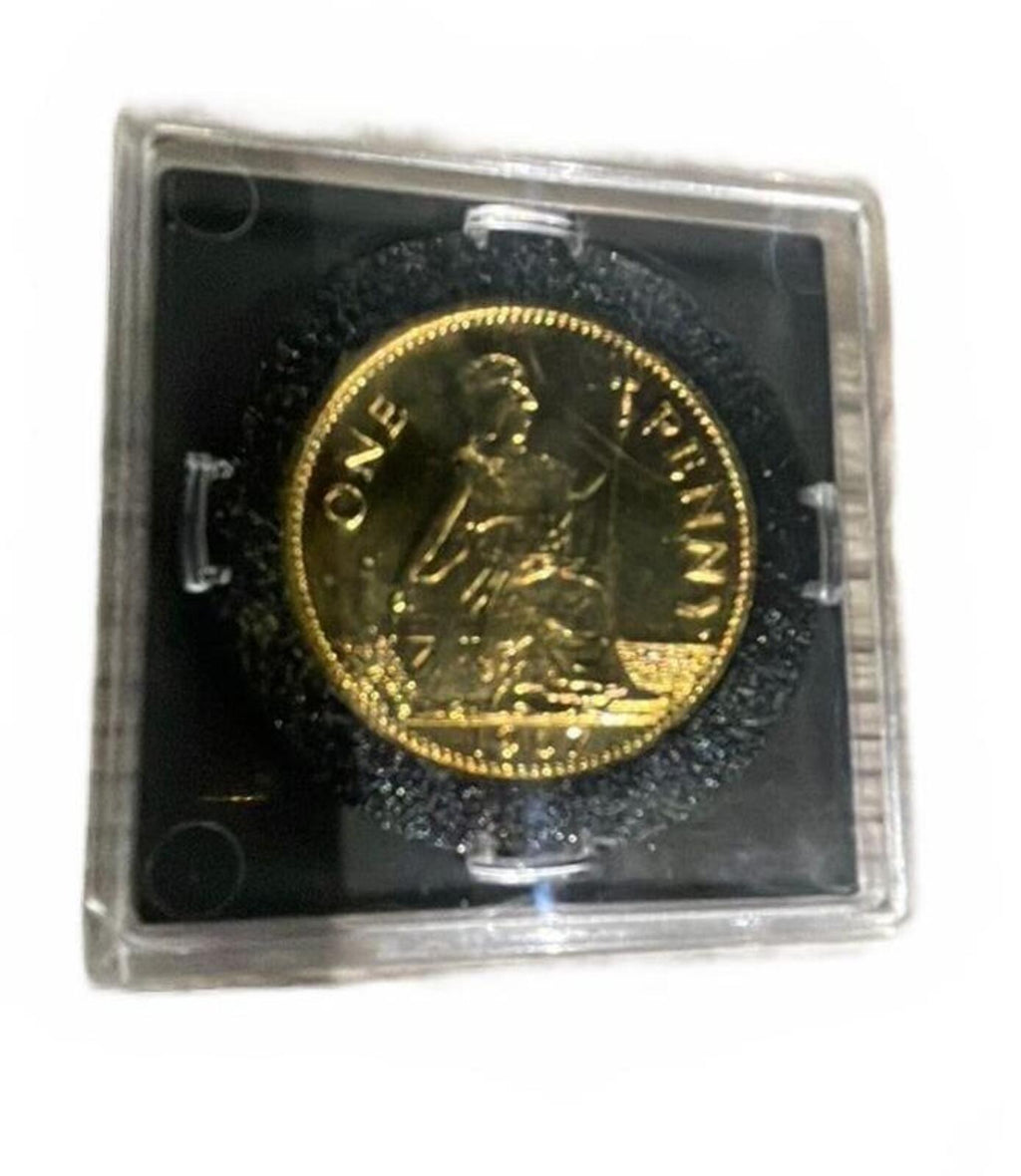 1967 plated one penny in display case