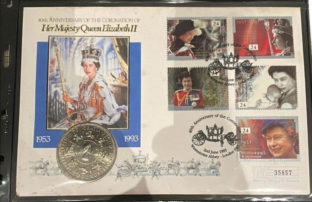Royal Mint 1993 five Pound Coin Stamp Set - 40th Queen Elizabeth II's Coronation