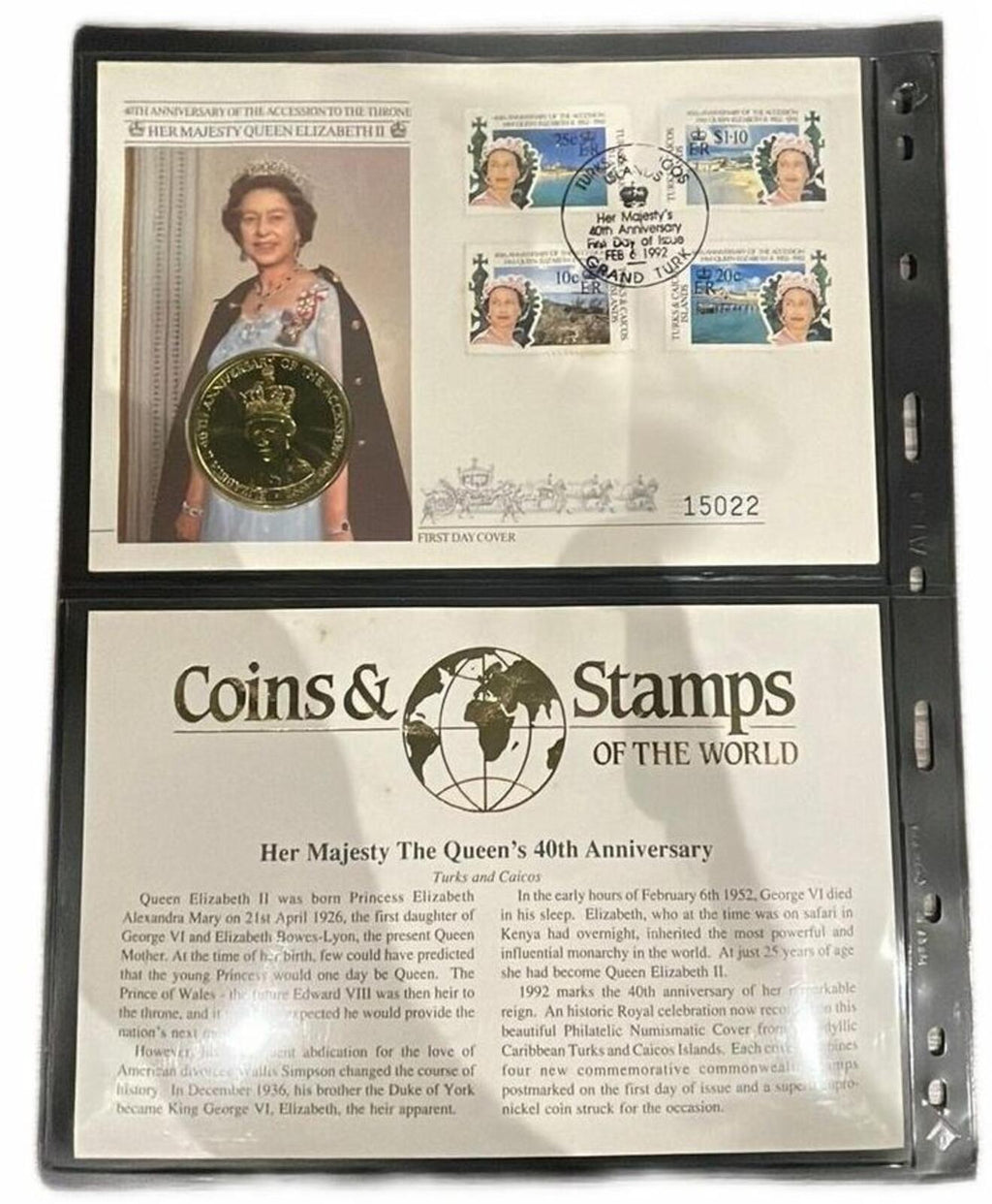 Queen Elizabeth II 40th Anniversary Commemorative Coin and Stamp Cover 1992