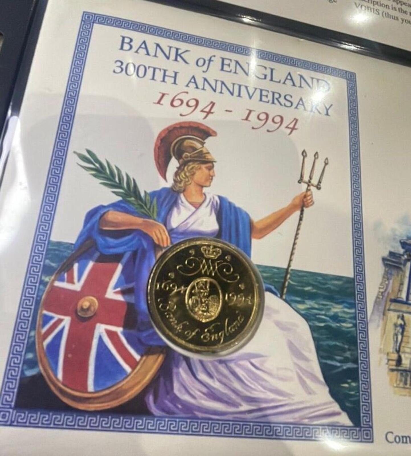 Bank of England 300th Anniversary Commemorative Coin Cover 1994