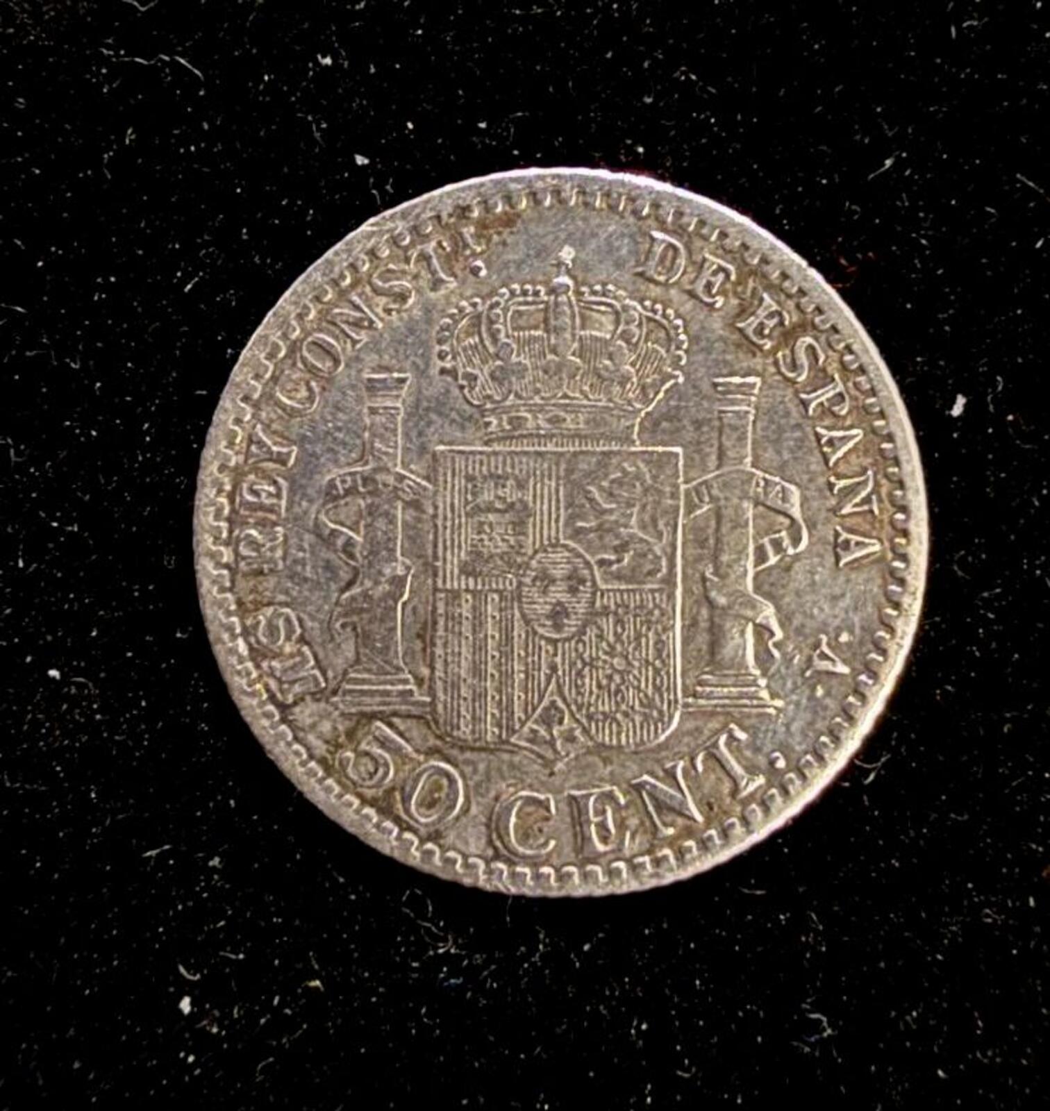 1900 Spain 50 Centimos Alfonso XIII Coin