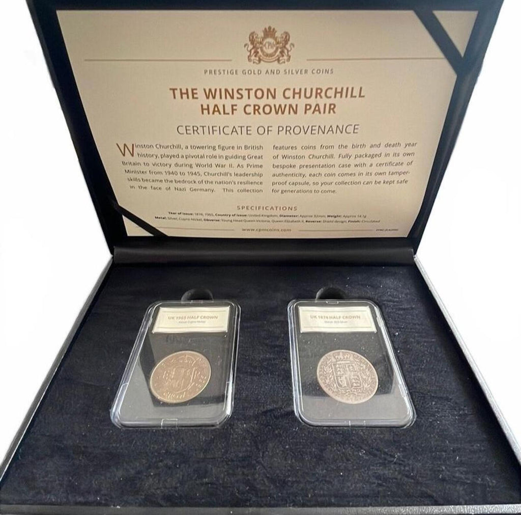 The Winston Churchill Half Crown Pair UK Silver Coins 1874 and 1965